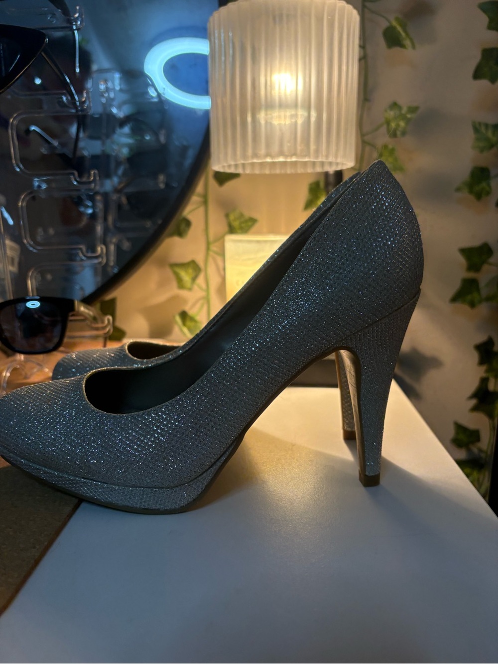 Worthington Silver Glitter Platform High Heel Pumps